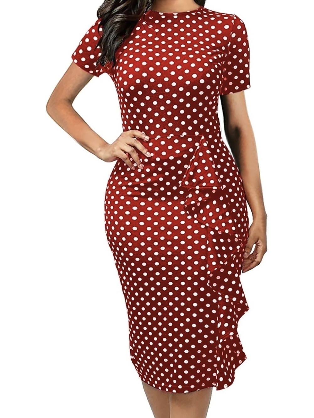 Red Polka Dot Midi Dress - Classic Fit